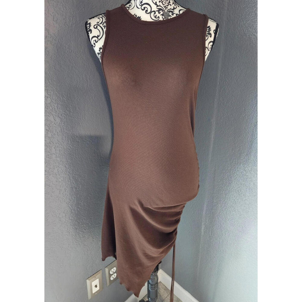Women's Shein Tank Ruched Folded Dress Size Medium Brown Sleeveless Pullover